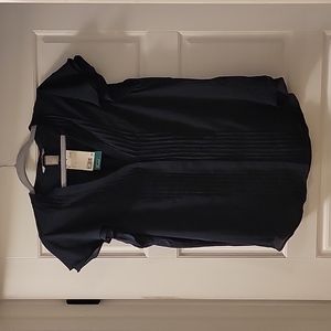 Sweet Navy Short-sleeve Blouse with Ruffle Cap Sleeve, Button-down, Size Large.